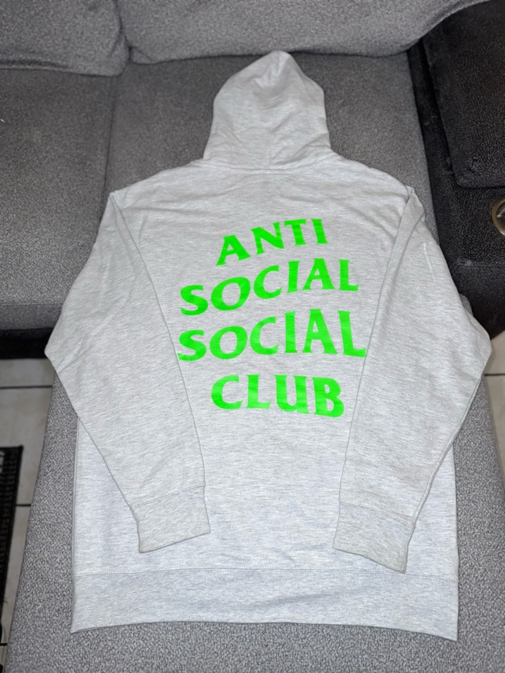 Anti Social Social Club Light Gray Hoodie with Neon Green Print